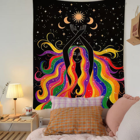 Tenture Murale Femme aux Cheveux Multicolores