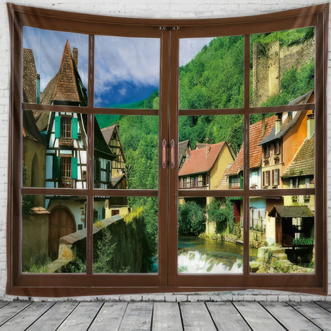 Tenture Murale Fenêtre sur un Village