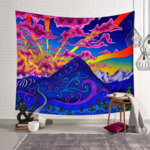 Tenture murale - Tissu mural - Motifs - Violet - Paon - 180x180 cm -  Tapisserie