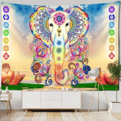Tenture Murale Tête de Ganesh Multicolore