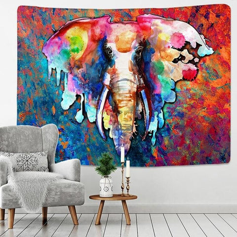 Tenture Murale Tête d'Éléphant Multicolore