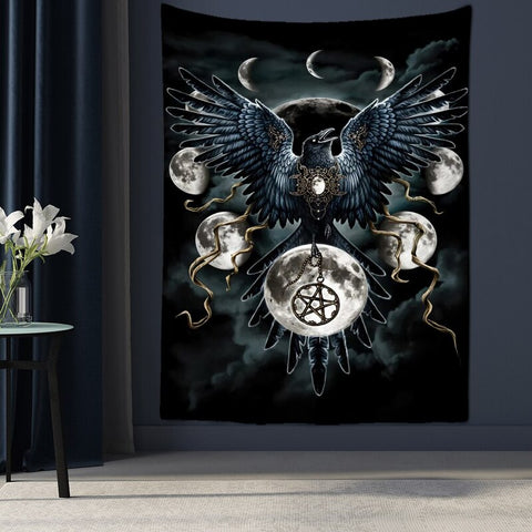 Tenture Murale Corbeau Lune et Pentagramme